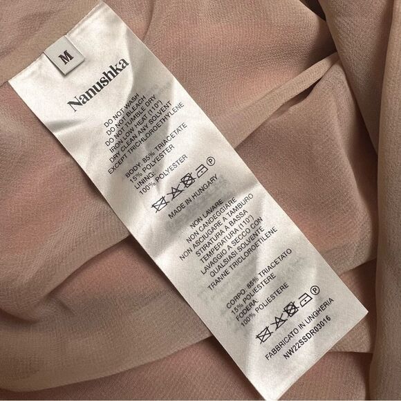 Nanushka Narita Satin Double Strap Dress In Apricot Medium NEW MSRP $665 - Picture 14 of 15